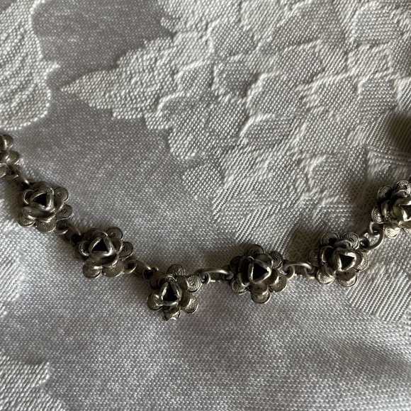 Silver flower choker necklace and black lace necklace - Picture 2 of 3